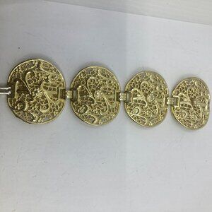 Vtg '70 SELRO SELINI ? chunky gold tone filigree pannel bracelet